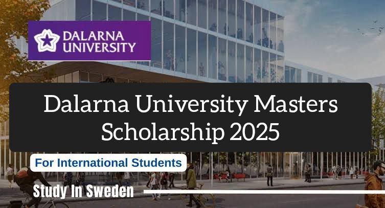  Advertisement for international students featuring the university's logo and a modern building, emphasizing the scholarship opportunity in Sweden.