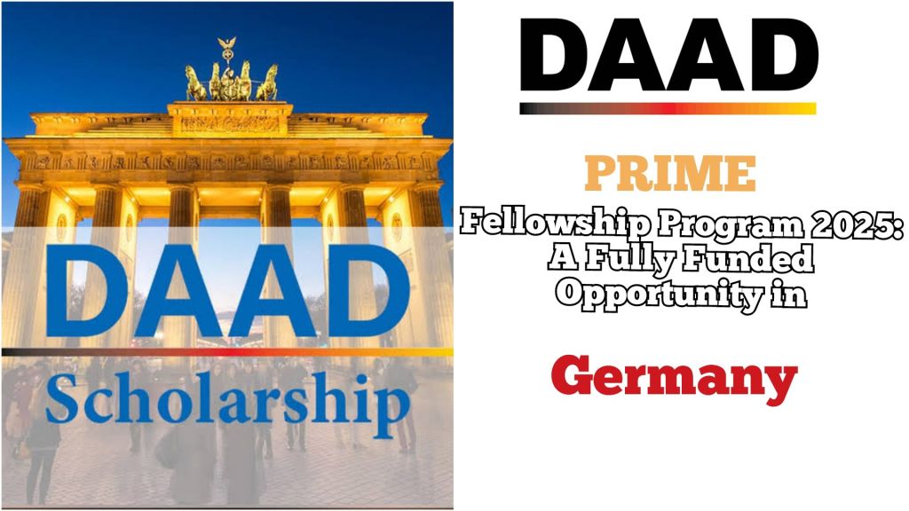 DAAD PRIME Fellowship Program 2025—fully funded research in Germany, featuring a vibrant night view of the Brandenburg Gate, symbolizing academic excellence.