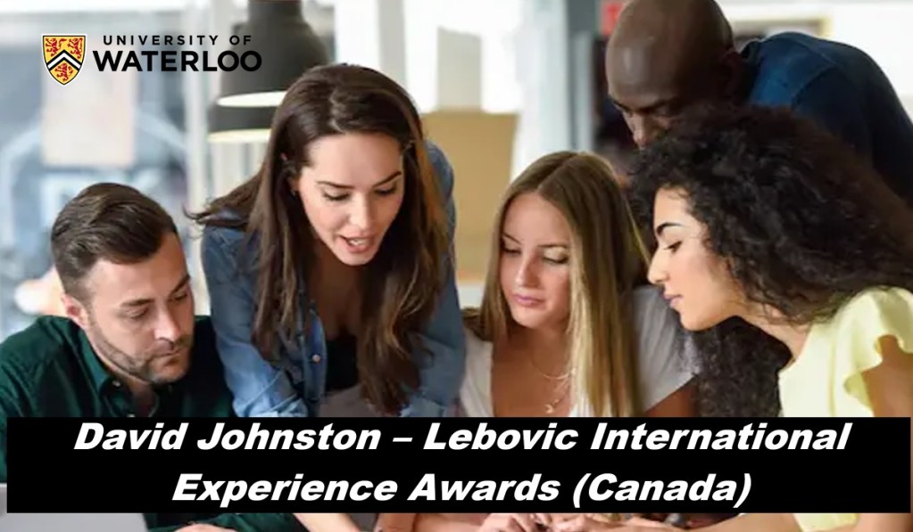 A group of diverse international students studying together at the University of Waterloo, representing the David Johnston–Lebovic International Experience Awards in Canada.