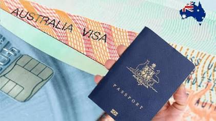 Australian passport placed on an Australian visa background, representing the Skilled Independent Visa, Subclass 189 and permanent residency application process.